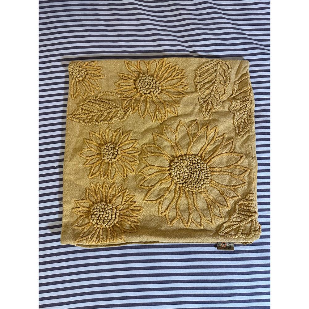 Devi Designs Sunflower Tufted Throw Pillow Cover Boho Mustard 18x18